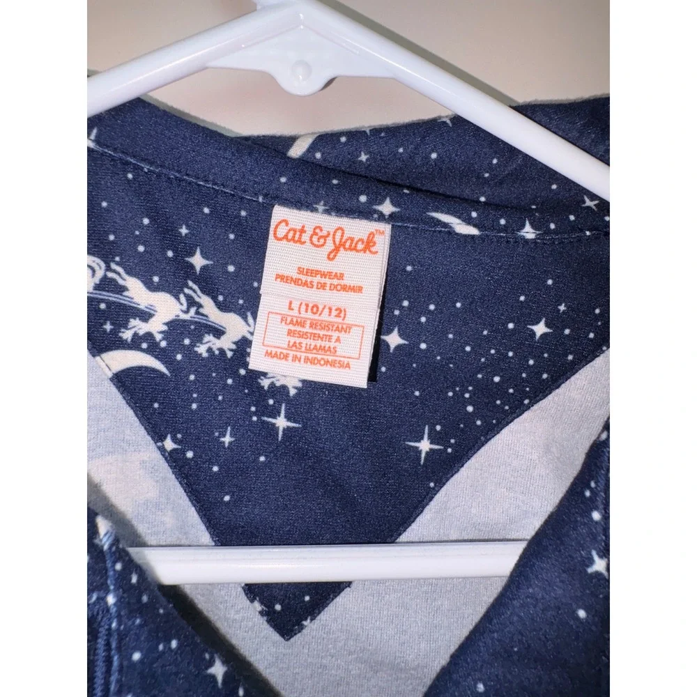 Cat & Jack Boys Navy Santa‎ Sleigh Moon Star Pajama Top Long Sleeve Size L 10/12